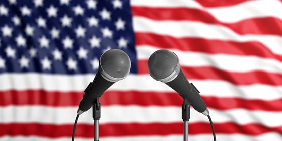 American Flag with Microphones