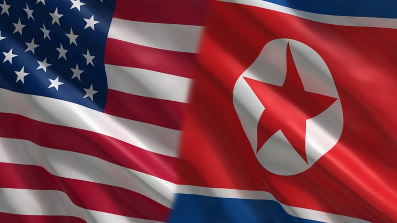US North Korea Flags